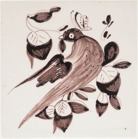 Antique Delft tile with bird, 18th century