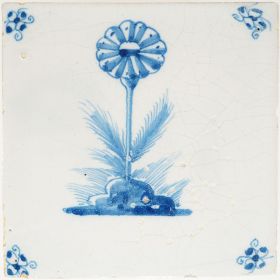 Antique Delft tile with blue daisy, 18th century