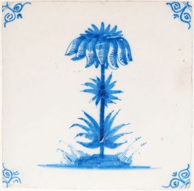 Antique Delft tile with Crown Imperial flower, 18th century