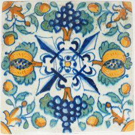 Antique Delft tile with grapes, pomegranates, 17th century