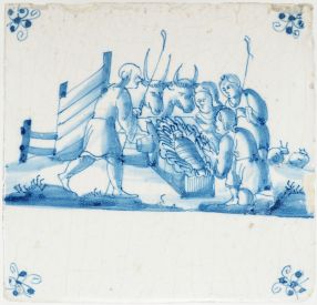 Antique Delft tile with the birth of Jesus, 17th century