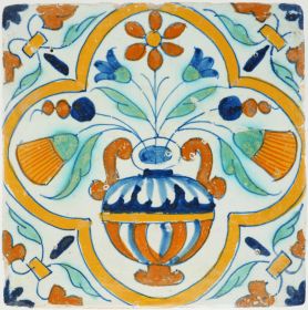 Antique Delft tile with baluster flower vase, 17th century