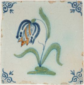 Antique Delft polychrome tile with a fritillaria flower, 17th century