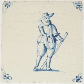 Antique Delft blue tile with a mason, 17th century