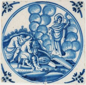 Antique Delft tile with the resurrection of Jesus, 18th century