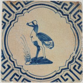 Antique Delft tile with an ostrich, 17th century