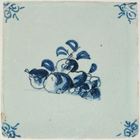 Antique Delft tile with fruits, 17th century