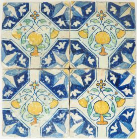 Antique Delft wall tiles set of four with orange apples 17th century