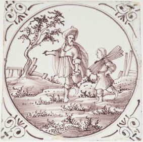 Antique Delft tile with Abraham and Isaac, 18th century
