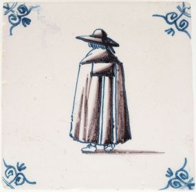 Antique Delft tile with a monk or priest, 19th century