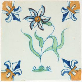 Antique Delft wall tile with a polychrome narcissus, 17th century