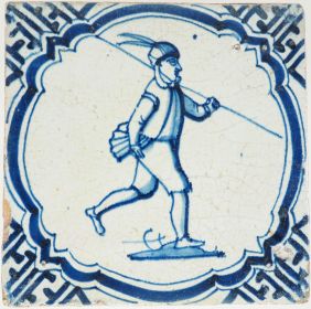 Antique Delft wall tile with a huntsman, 17th century