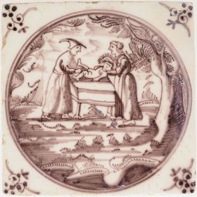 Antique Delft biblical tile depicting the Circumcision of Jesus, 18th century