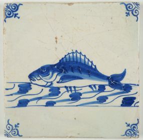 Antique Delft tile with a perch, 17th century