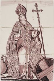 Antique Delft tile mural with Saint Willibrord, 19th century
