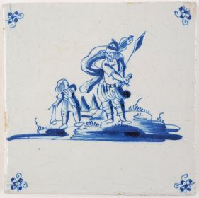 Antique Delft Biblical tile depicting David versus Goliath, 18th century