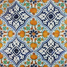 Antique Dutch Delft ornamental wall tiles with Orange Apples, 17th century