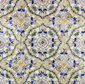 Antique Dutch Delft polychrome ornamental wall tiles known as English Chintz, 19th century