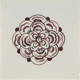 Hand-painted Delft tile sample with roses, painted in manganese and enhanced with pinholes