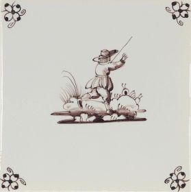 P-14 Hand-painted Delft tiles sample with shepherds painted in manganese photo 1