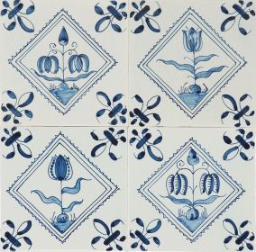 Hand-painted Delft tiles with Tulips and Fritillaria in blue