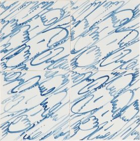 Hand-painted Delft tiles with marble pattern in blue - made by Poarte - P-42.1