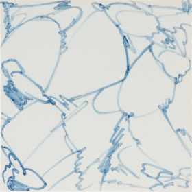 Hand-painted Delft tile sample with a marble pattern painted in blue