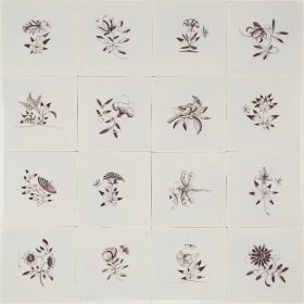 Hand-painted Delft tiles with small flowers in blue - Poarte- P-7 series / 1-16 tiles