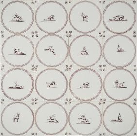 Hand-painted Delft tiles with springers in manganese - Poarte P-17 series / 1-16 tiles