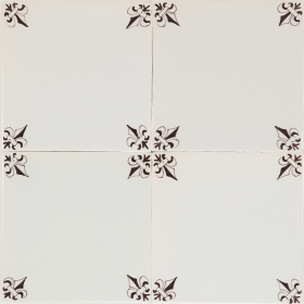 Classic hand-painted Delft tiles with fleur-de-lis corner motifs in manganese