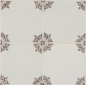 Classic hand-painted Delft tiles decorated with classic large ox-head corner motifs design in manganese