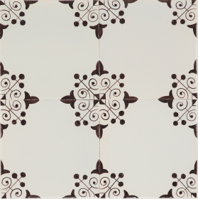 Decorative hand-painted Delft tiles with three-dot corner motifs designs in manganese