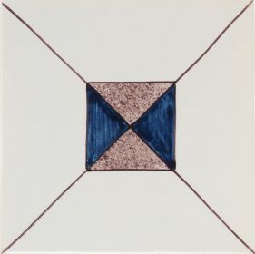 Hand-painted Delft tile sample with crystal stone I ornamental pattern