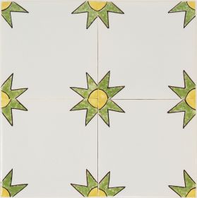 Hand-painted Delft tiles with colored dots corner motifs in polychrome