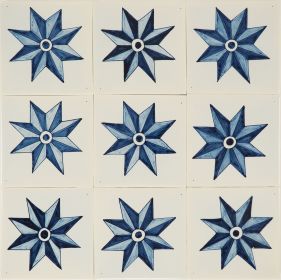 Hand-painted Delft tiles with stars in blue, by Poarte