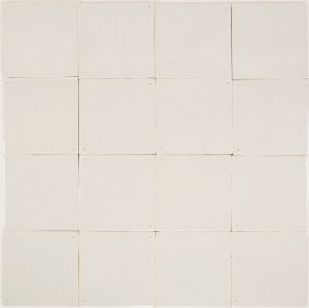 Plain white Delft tile in shade Poarte-E. Enhancements: crackled finish and pinholes. 