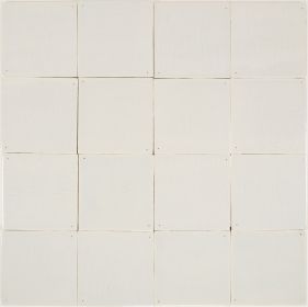 Plain white Delft tile in shade Poarte - F. Enhancements: crackled finish + pinholes.
