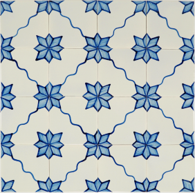 Classic hand-painted Delft tiles with snake stars pattern in blue, based on 19th century originals