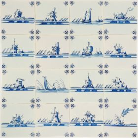 Hand-painted Delft tiles with various landscapes - Field 1-16