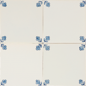 Hand-painted Delft tiles with suttle 'Flowers' corner motifs in blue