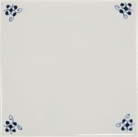 Hand-painted spider curl corner motif Delft tile sample, painted in blue, enhanced with pinholes