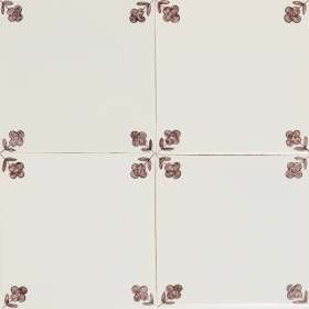 Hand-painted Delft tiles with flower corner motif in manganese