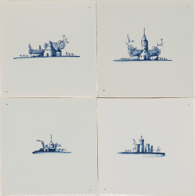 P-31 Hand-painted Delft tiles with landscapes in blue