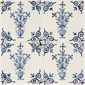 Hand-painted Delft tiles with flower pots in blue
