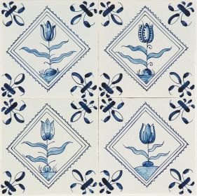 Hand-painted Delft tile with blue tulips