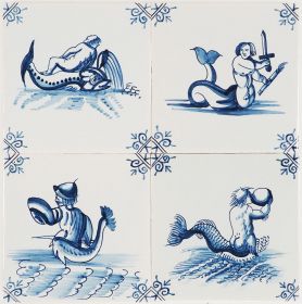 Hand-painted Delft tiles with mermaids, mermen and sea monsters - 4