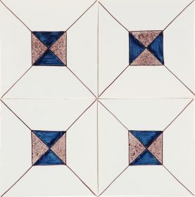 Hand-painted Delft tiles with crystal stone I in manganese and blue