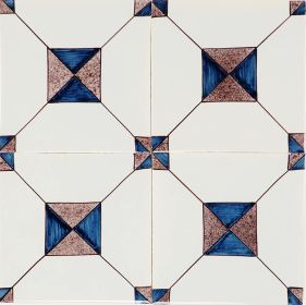 Hand-painted Delft tiles with Crystal stone II, painted in blue and manganese in a mottled texture. 