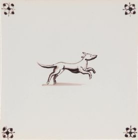 Hand-painted Delft tiles sample from the P-9 Animals series painted in manganese with spider corner motif