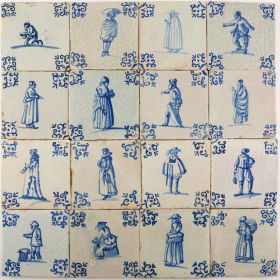 Antique Delft wall tiles with citizens, 17th century